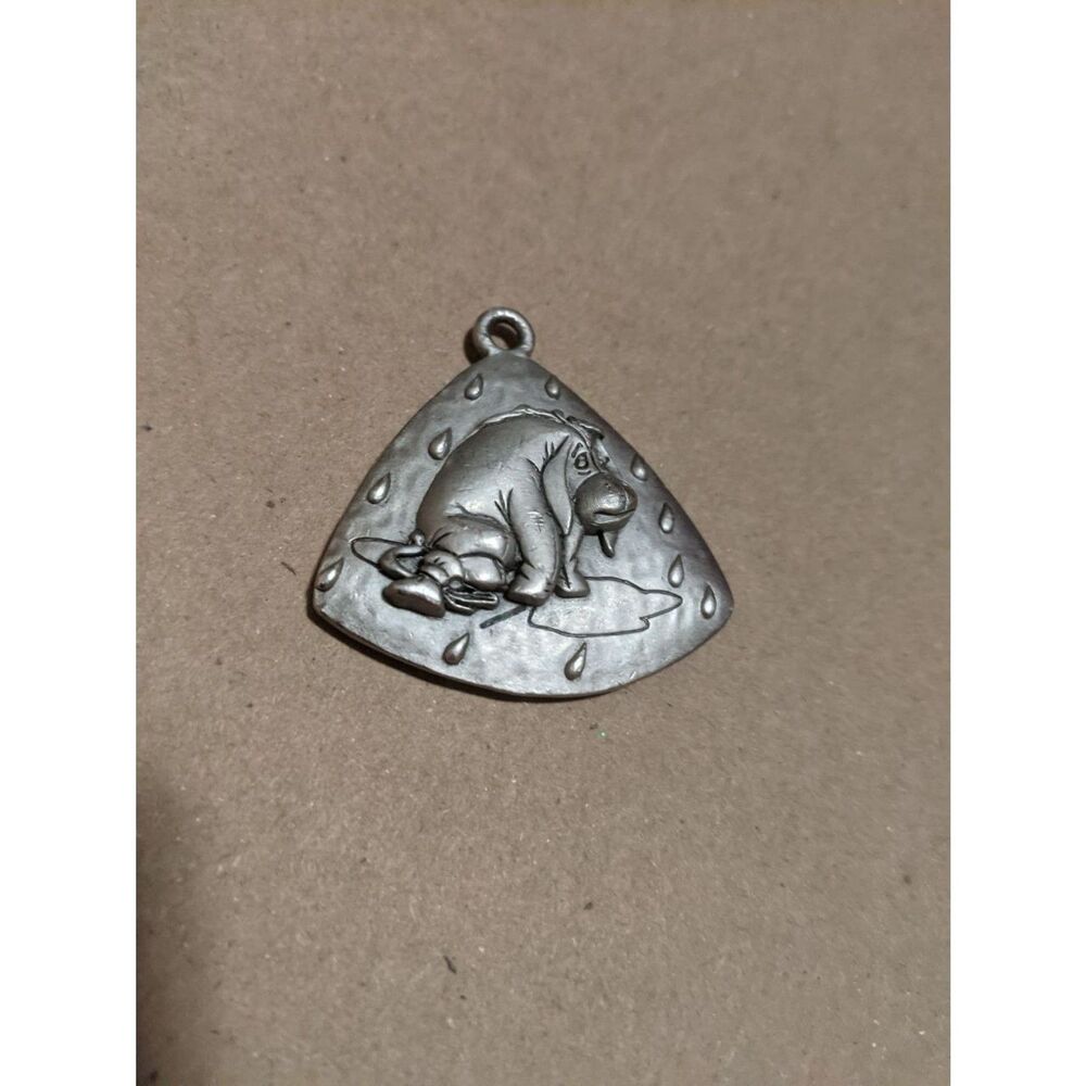 Vintage Disney Eeyore Pewter Pendant Charm - I Have My Friends Rain Puddle